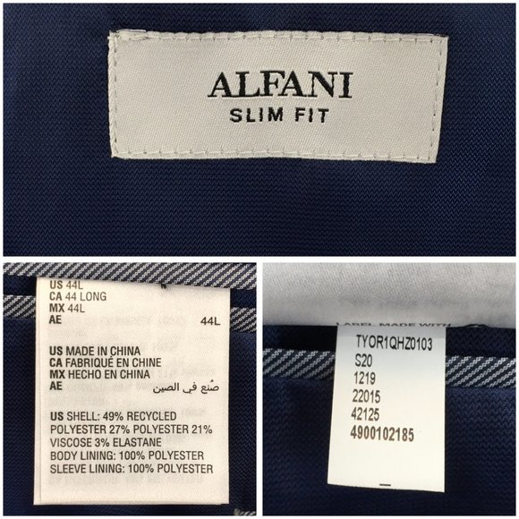Alfani Mens Blue Blazer Sport Coat Sport Jacket 44L Slim Men Button Suit Class‎ - Picture 7 of 13